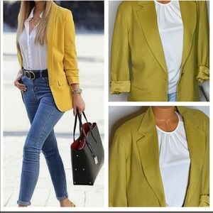 VTG J Crew Yellow Cashmere Blazer Jacket Womens 12